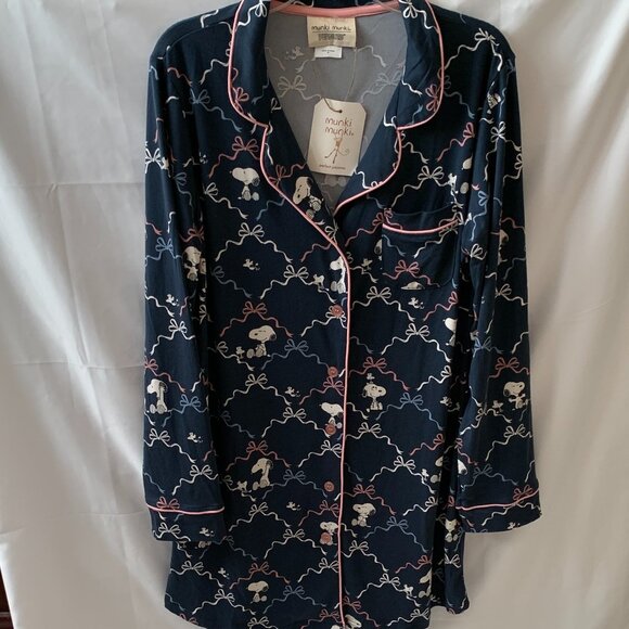 MUNKI MUNKI X PEANUTS Snoopy Bows Collar Long Sleep Shirt Sz MEDIUM - Picture 1 of 4